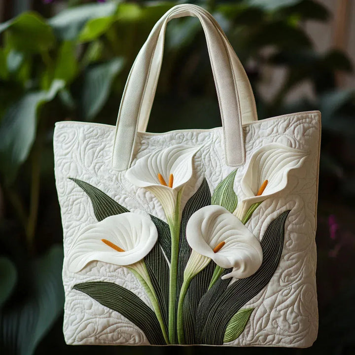 Artisanal Quilted Bag - White Calla Lilies