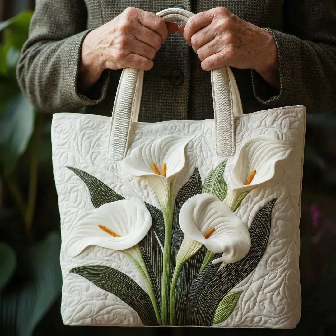 Artisanal Quilted Bag - White Calla Lilies