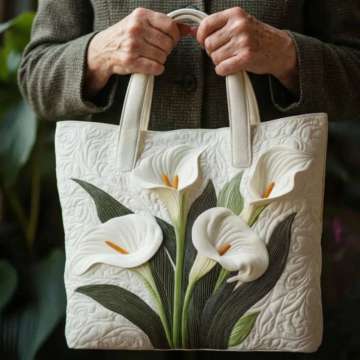 Artisanal Quilted Bag - White Calla Lilies