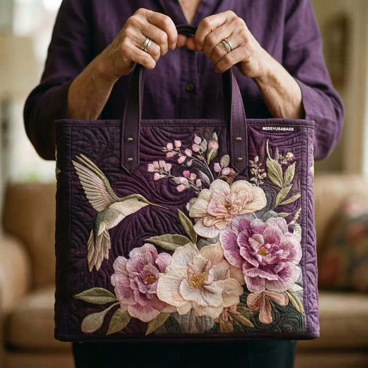 Quilted Artisan Bag - Hummingbirds and Orchids