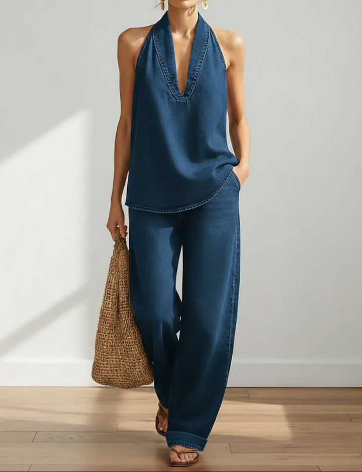 Saylor - Vintage Washed Soft Denim-Look Two-Piece Set