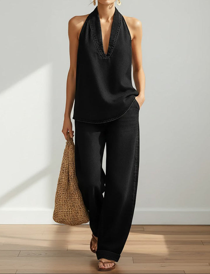 Saylor - Vintage Washed Soft Denim-Look Two-Piece Set